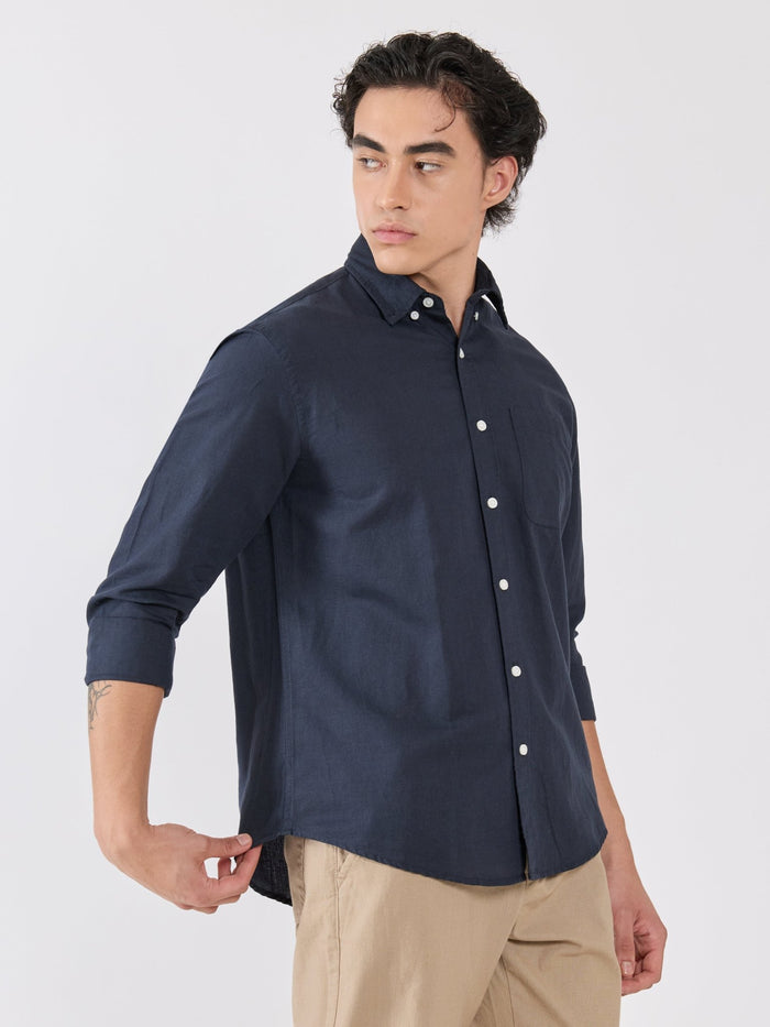 Men's Relaxed Linen Shirt - navy blue