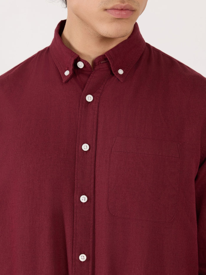 Men's Relaxed Linen Shirt - wine red