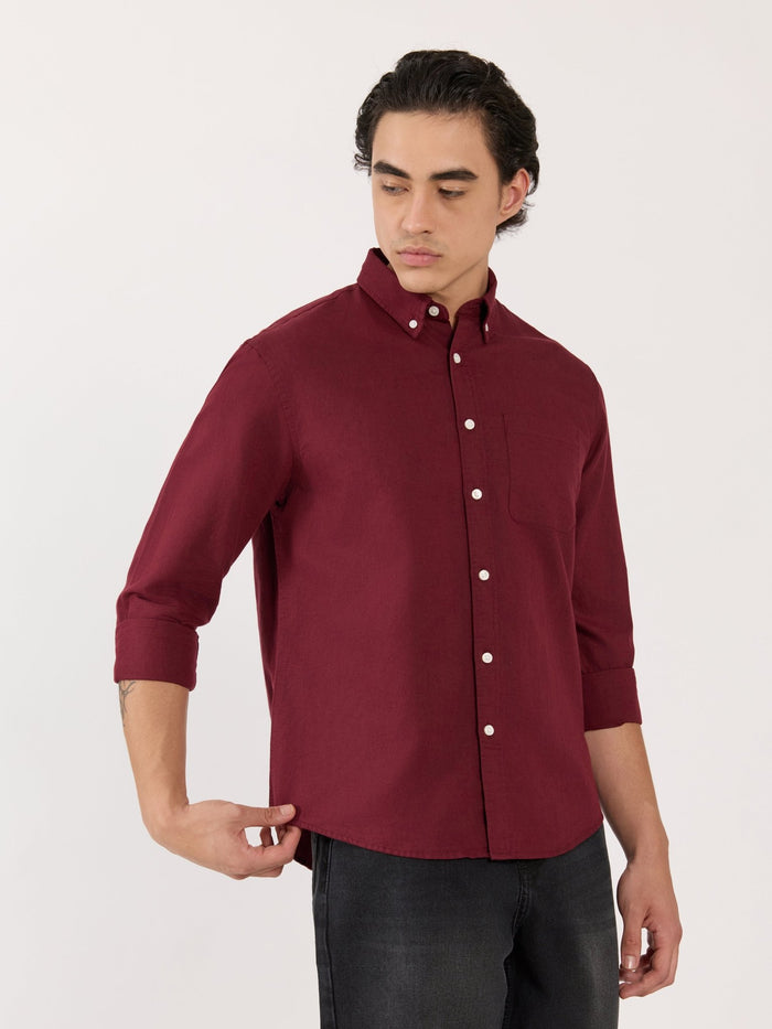 Men's Relaxed Linen Shirt - wine red