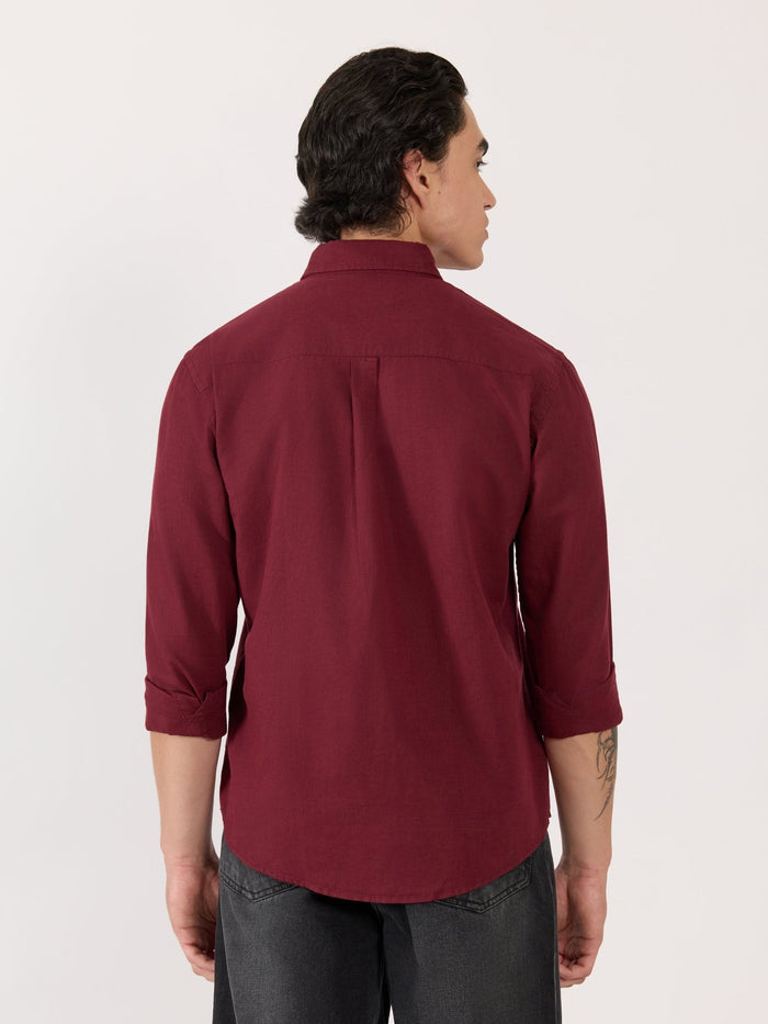 Men's Relaxed Linen Shirt - wine red