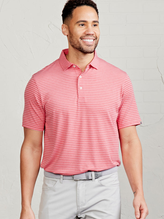 Tasc Mens Cloud Polo - Brookline Stripe Apparel Tasc Racing Red Heather/White Small