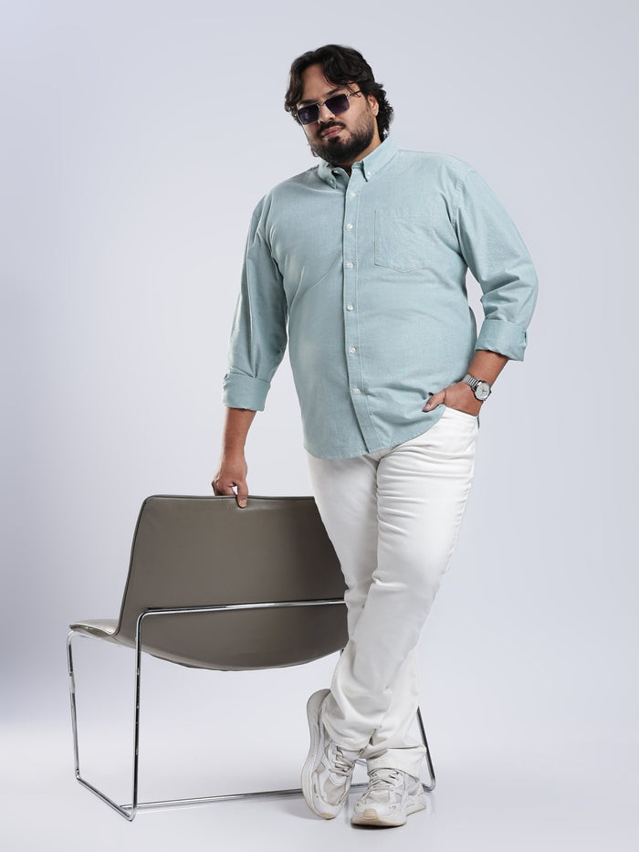 Telodo - Relaxed Fit Plain Plus Size Shirt - Aqua Green