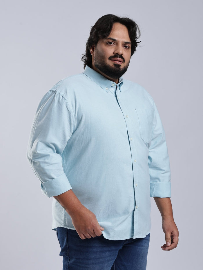 Telodo - Relaxed Fit Plain Plus Size Shirt - Ice Blue