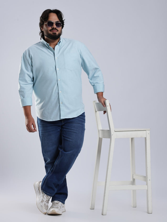 Telodo - Relaxed Fit Plain Plus Size Shirt - Ice Blue