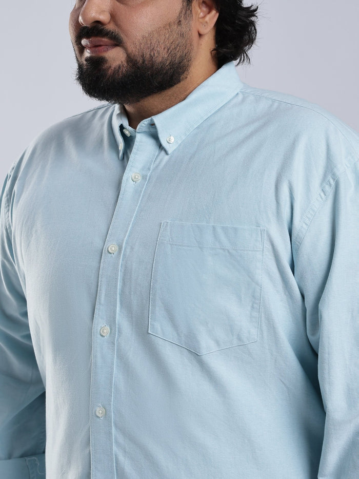 Telodo - Relaxed Fit Plain Plus Size Shirt - Ice Blue