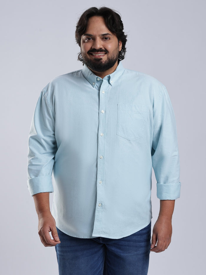 Telodo - Relaxed Fit Plain Plus Size Shirt - Ice Blue