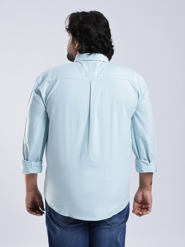 Telodo - Relaxed Fit Plain Plus Size Shirt - Ice Blue