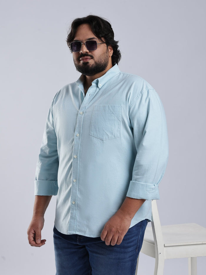 Telodo - Relaxed Fit Plain Plus Size Shirt - Ice Blue