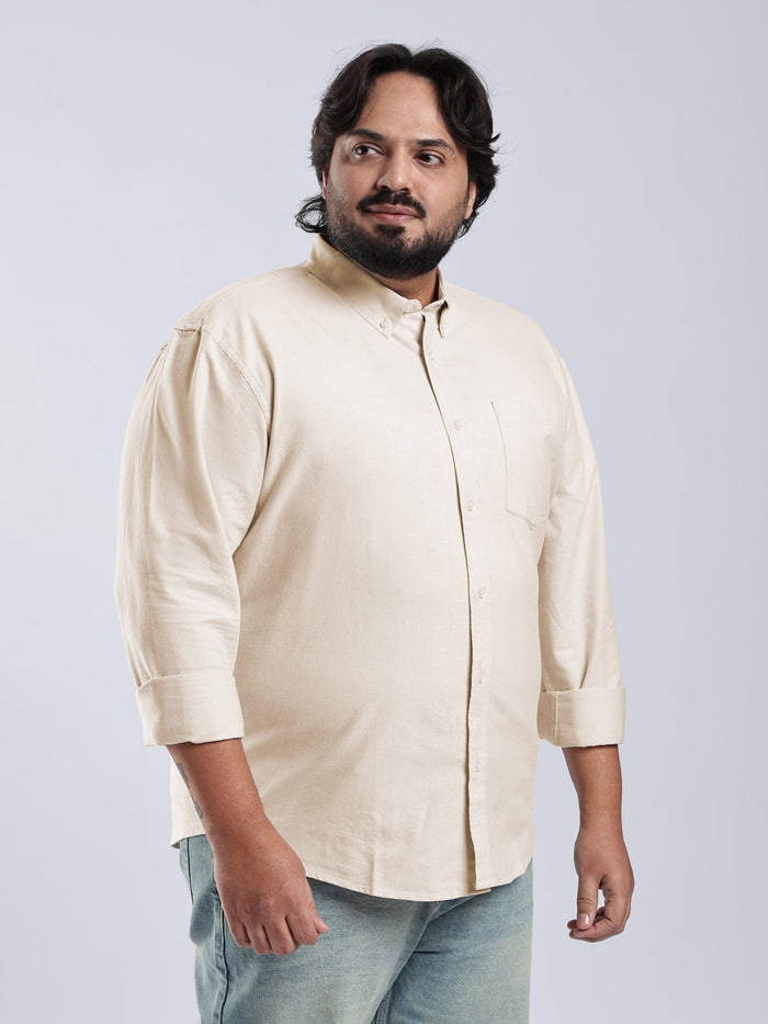 Telodo - Relaxed Fit Plain Plus Size Shirt - Light Beige