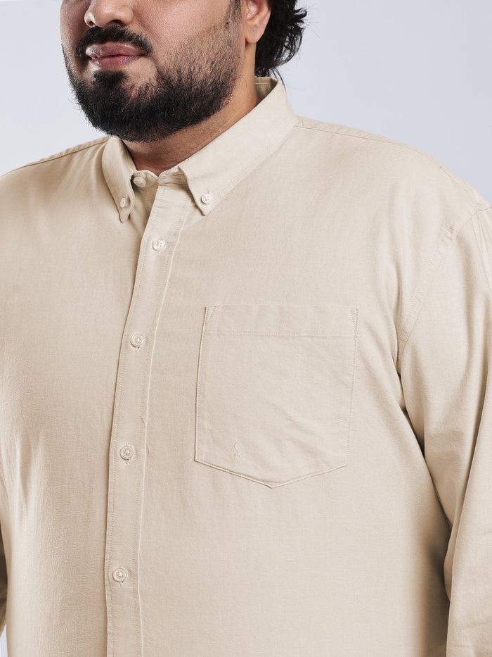 Telodo - Relaxed Fit Plain Plus Size Shirt - Light Beige