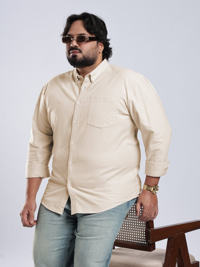 Telodo - Relaxed Fit Plain Plus Size Shirt - Light Beige
