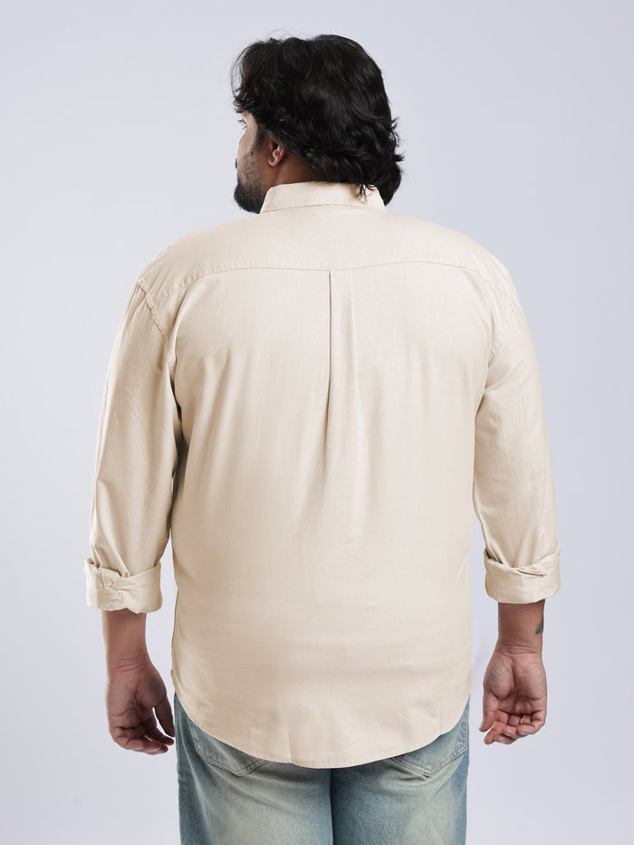 Telodo - Relaxed Fit Plain Plus Size Shirt - Light Beige
