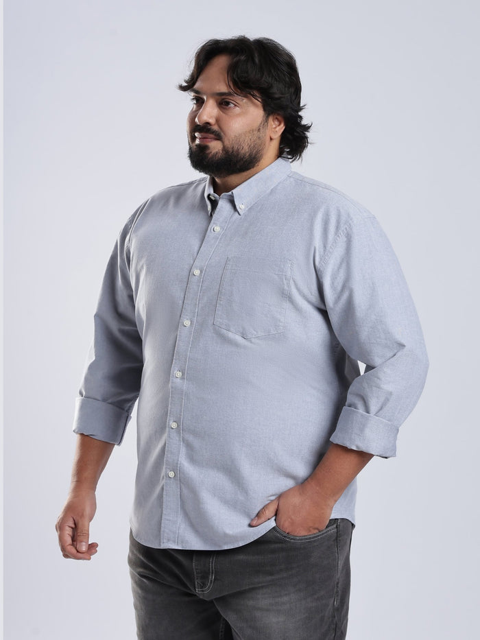 Telodo - Relaxed Fit Plain Plus Size Shirt - Light Grey