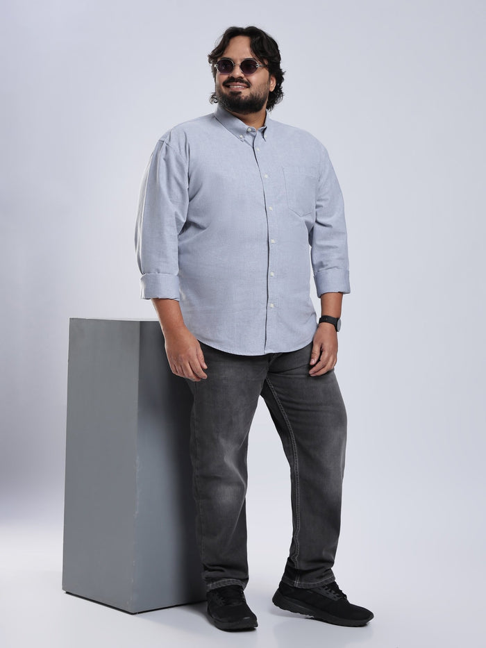 Telodo - Relaxed Fit Plain Plus Size Shirt - Light Grey