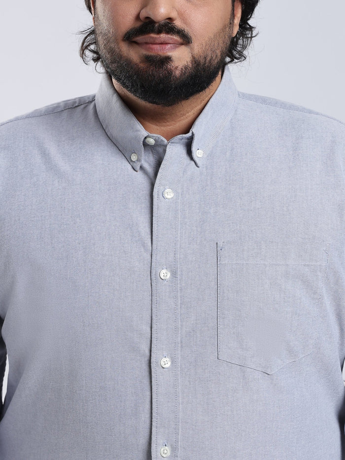 Telodo - Relaxed Fit Plain Plus Size Shirt - Light Grey