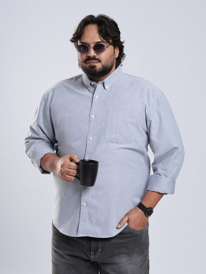 Telodo - Relaxed Fit Plain Plus Size Shirt - Light Grey