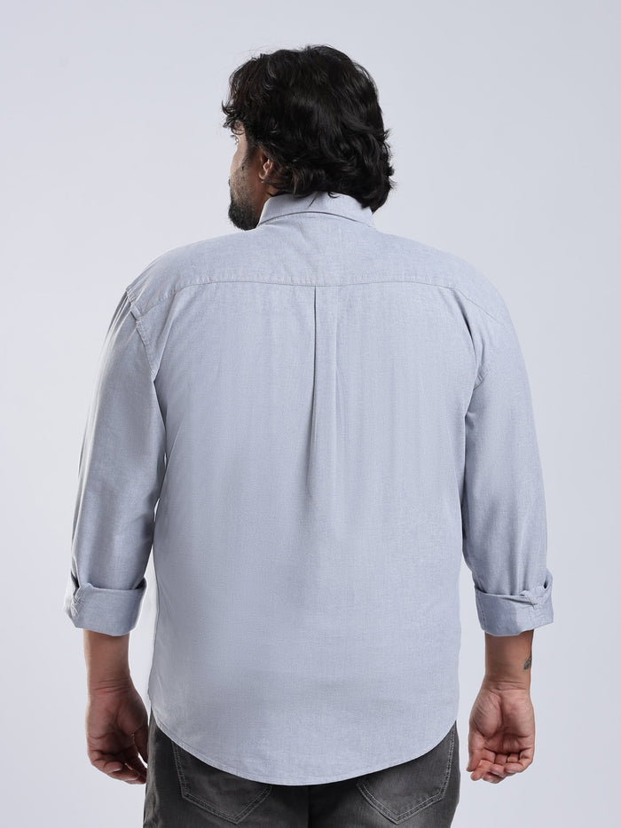 Telodo - Relaxed Fit Plain Plus Size Shirt - Light Grey