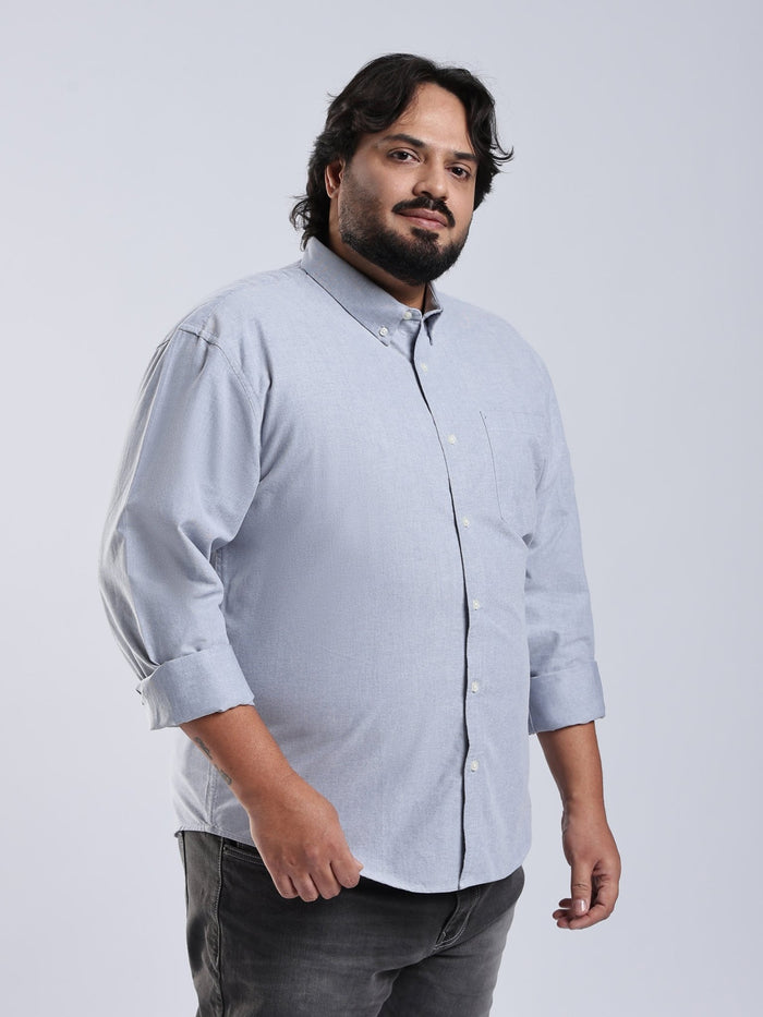 Telodo - Relaxed Fit Plain Plus Size Shirt - Light Grey
