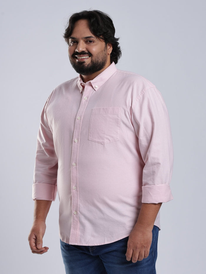 Telodo - Relaxed Fit Plain Plus Size Shirt - Light Pink