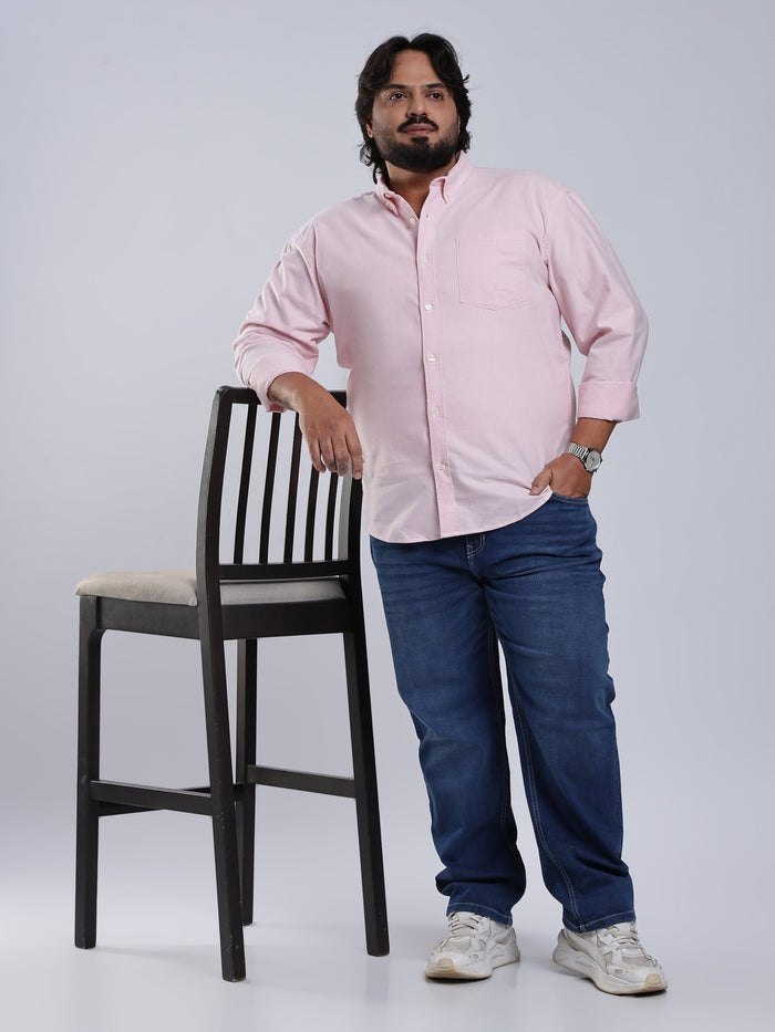 Telodo - Relaxed Fit Plain Plus Size Shirt - Light Pink