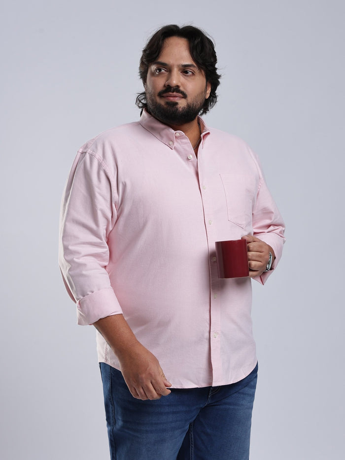 Telodo - Relaxed Fit Plain Plus Size Shirt - Light Pink