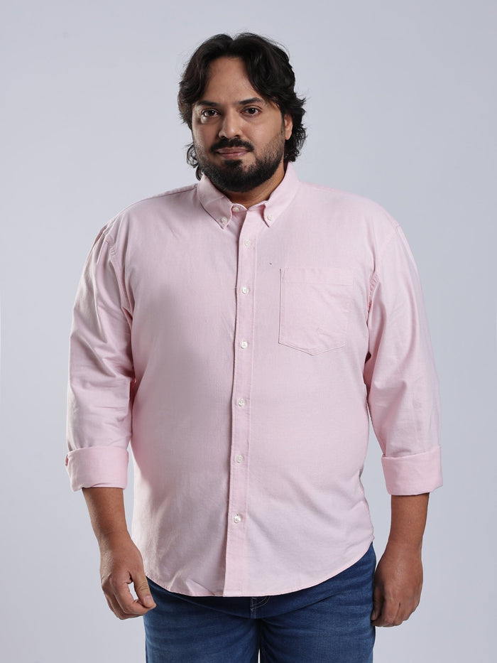 Telodo - Relaxed Fit Plain Plus Size Shirt - Light Pink