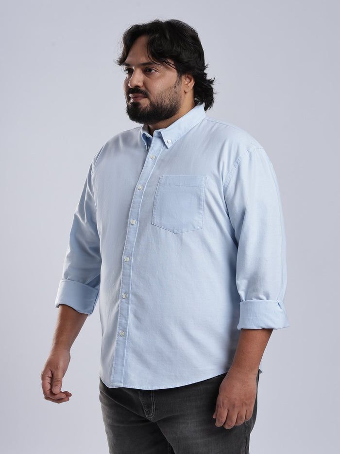 Telodo - Relaxed Fit Plain Plus Size Shirt - Sky Blue