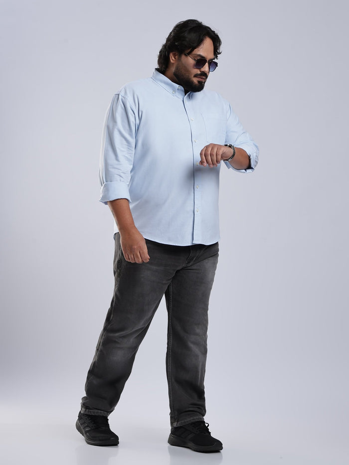 Telodo - Relaxed Fit Plain Plus Size Shirt - Sky Blue