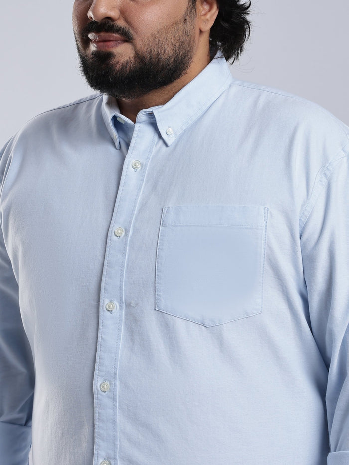 Telodo - Relaxed Fit Plain Plus Size Shirt - Sky Blue