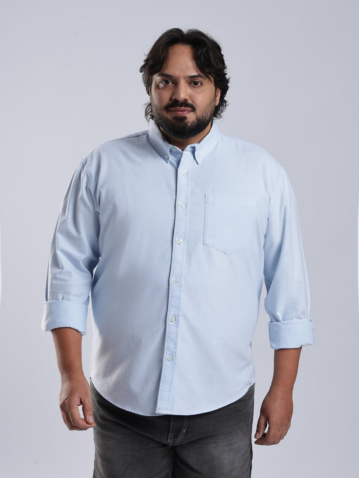 Telodo - Relaxed Fit Plain Plus Size Shirt - Sky Blue