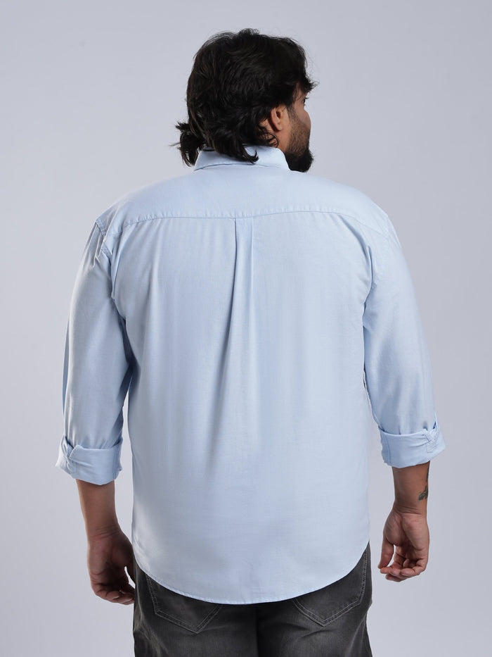 Telodo - Relaxed Fit Plain Plus Size Shirt - Sky Blue