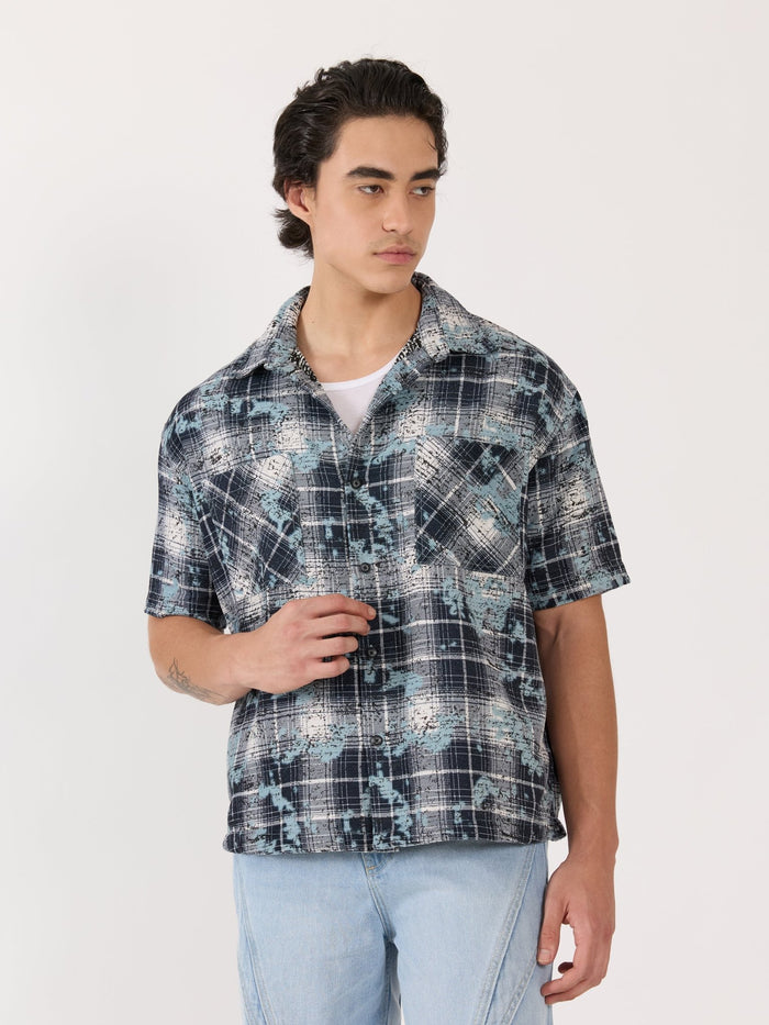 Temito - Oversized Halfsleeve Check Shirt - Blue