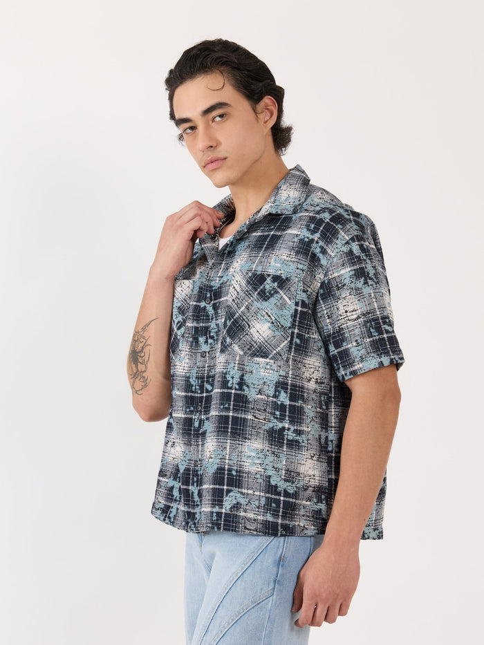 Temito - Oversized Halfsleeve Check Shirt - Blue