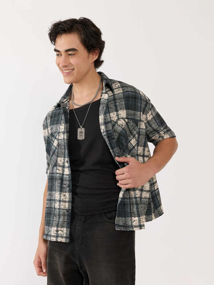 Temito - Oversized Halfsleeve Check Shirt - Corsair Blue