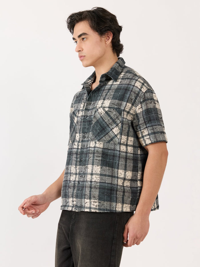 Temito - Oversized Halfsleeve Check Shirt - Corsair Blue