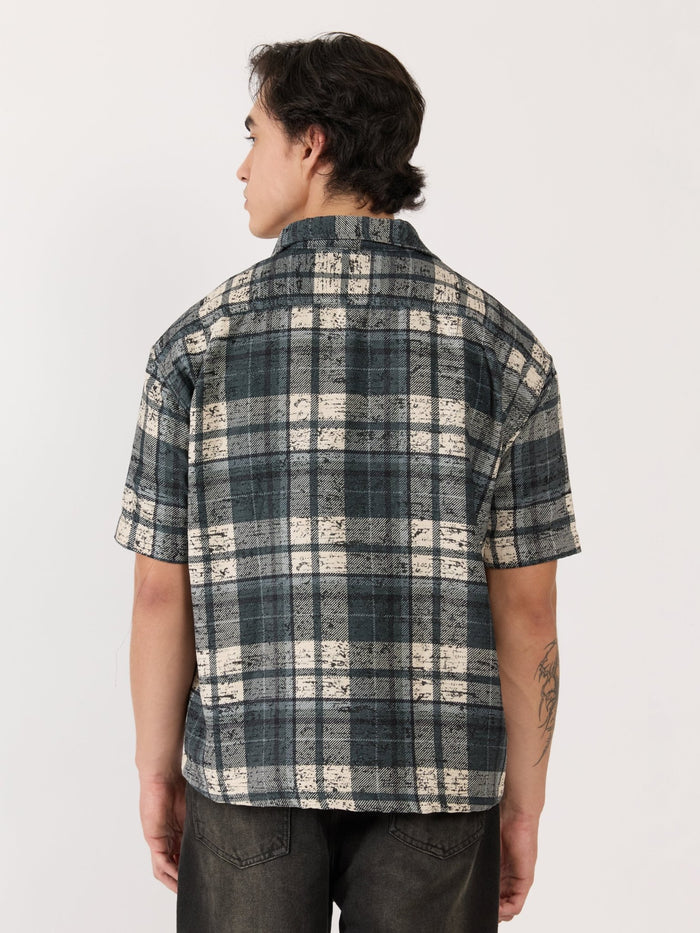 Temito - Oversized Halfsleeve Check Shirt - Corsair Blue