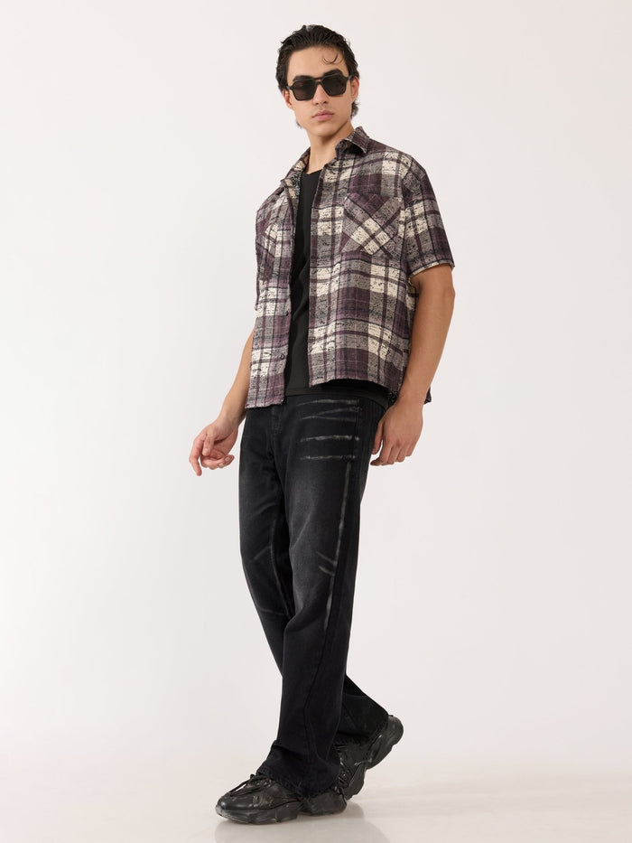 Temito - Oversized Halfsleeve Check Shirt - Raisin Purple