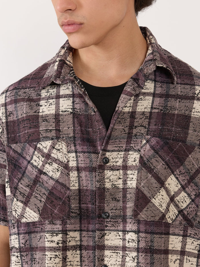 Temito - Oversized Halfsleeve Check Shirt - Raisin Purple