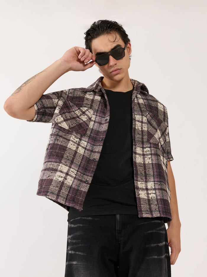 Temito - Oversized Halfsleeve Check Shirt - Raisin Purple