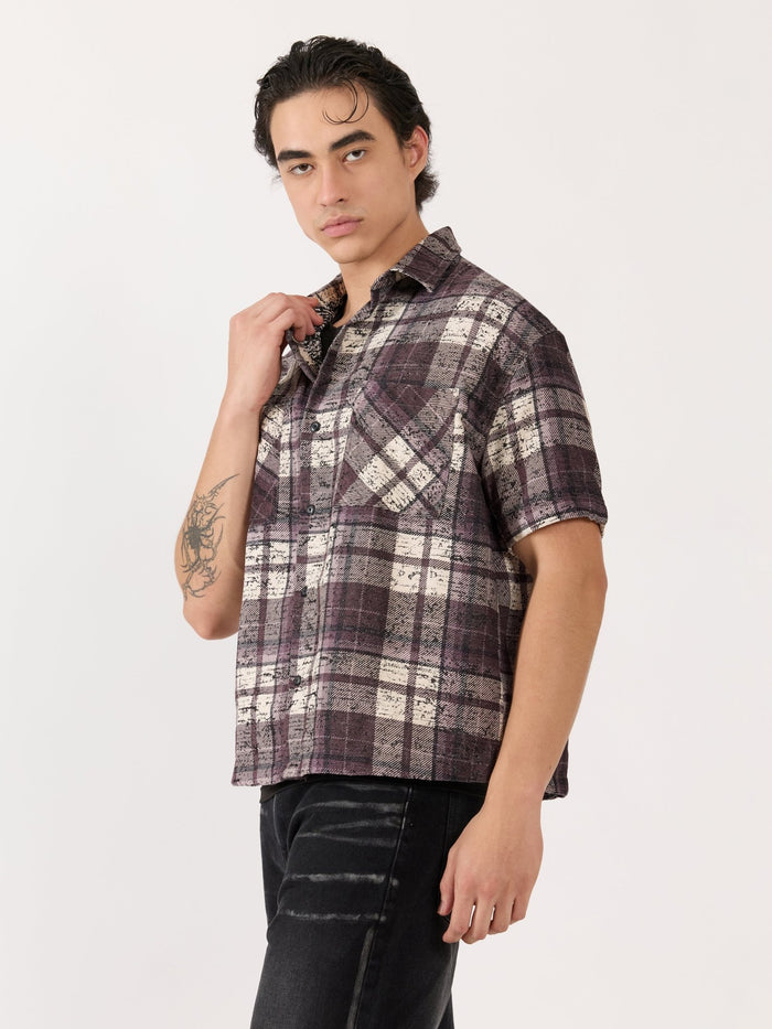 Temito - Oversized Halfsleeve Check Shirt - Raisin Purple