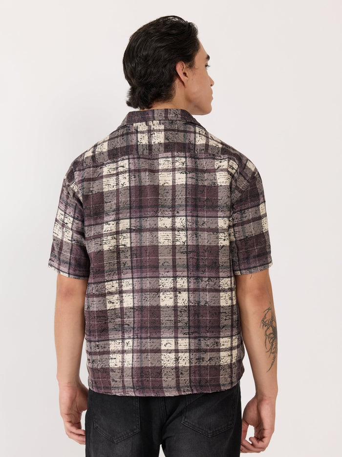 Temito - Oversized Halfsleeve Check Shirt - Raisin Purple