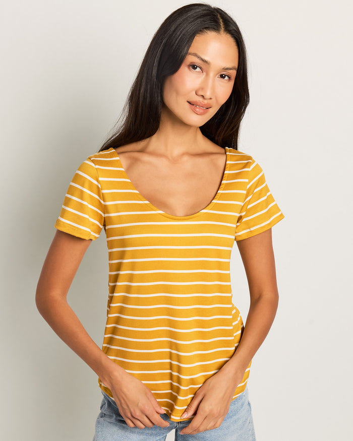 Mustard Ivory $|& W. by Wantable The Double Take Stripe Tee - SOF Front