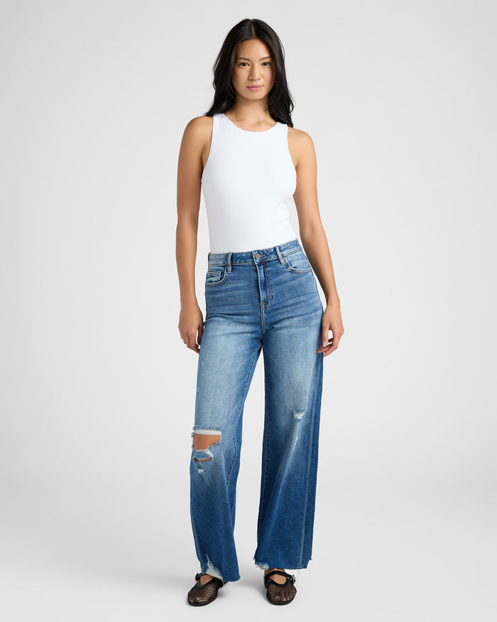 Medium Dark $|& Hidden The Logan High Rise Dad Jeans - SOF Full Front