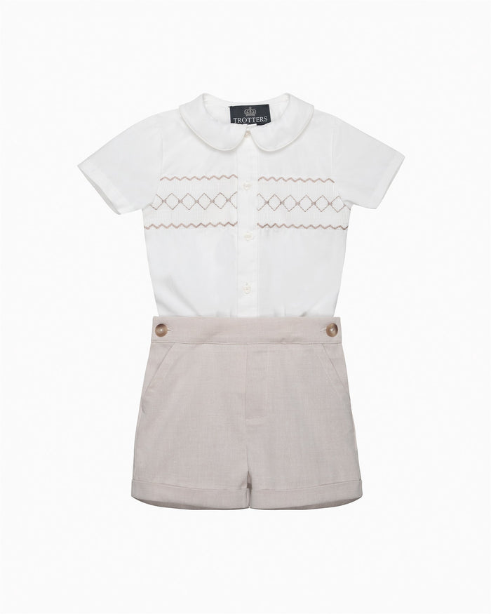 Trotters Heritage Set The Rupert Smocked Set in Oatmeal