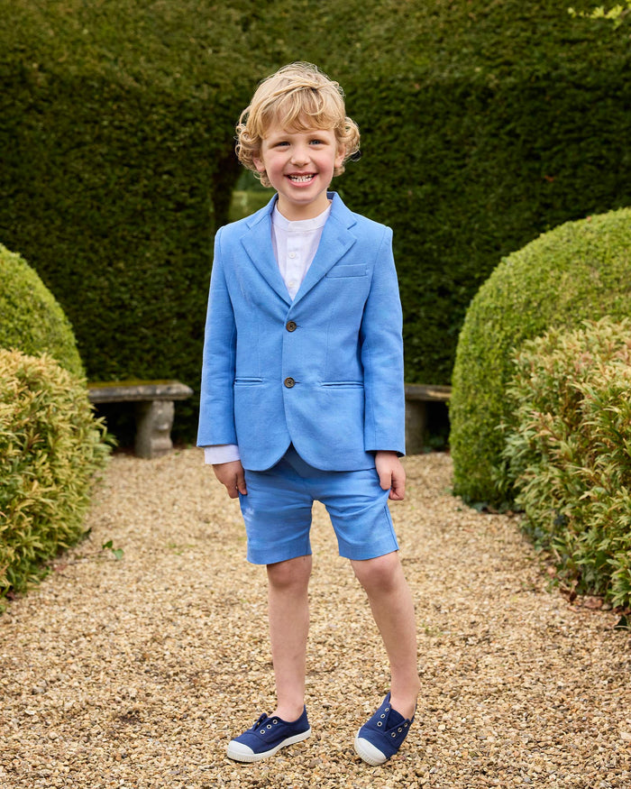Trotters Heritage Shorts Theo Tailored Shorts in Blue Linen