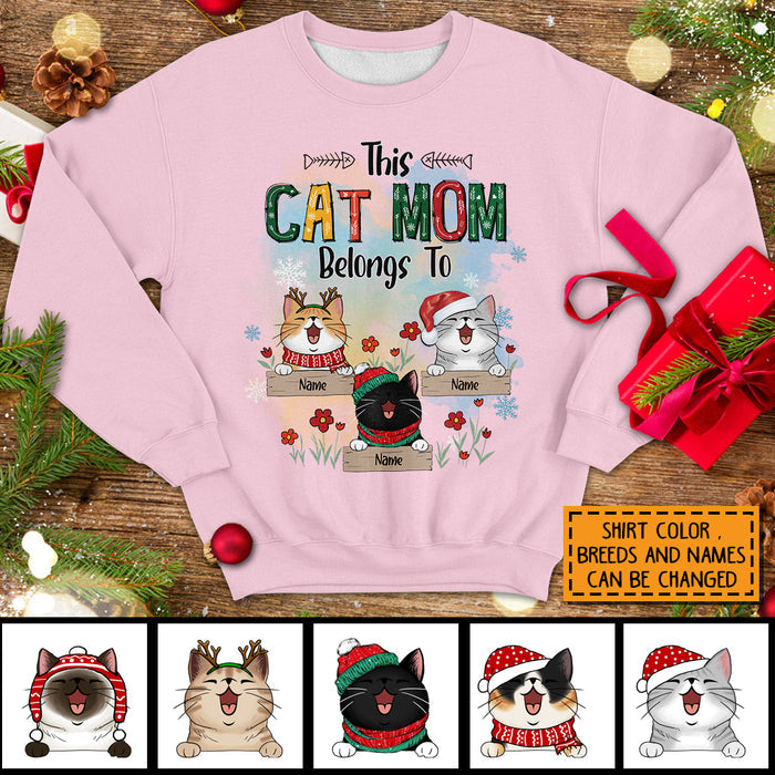 This Cat Mom Belongs To, Cats And Flowers Sweatshirt, Personalized Cat Breeds Sweatshirt, Gifts For Cat Lovers