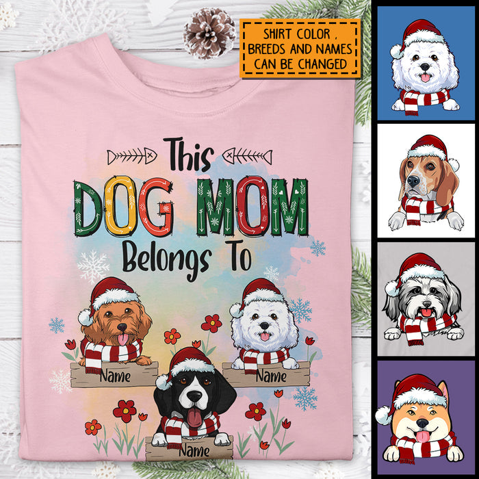 This Dog Mom Belongs To, Dogs And Flowers T-shirt, Personalized Dog Breeds T-shirt, Gifts For Dog Lovers