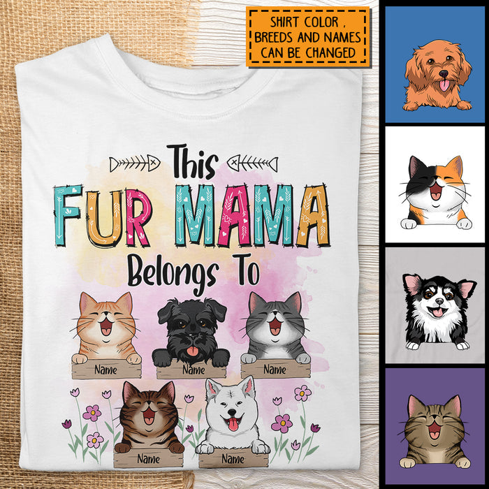 This Fur Mama Belongs To, Pet & Flowers, Personalized Dog & Cat T-shirt, T-shirt For Pet Lovers