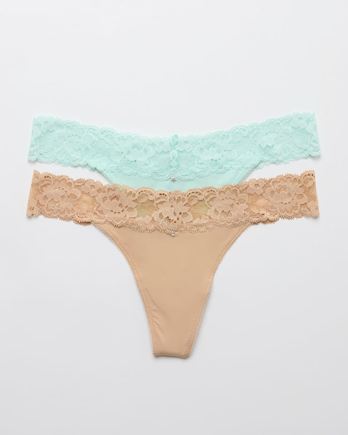 Seafoam/Sand 2 Pack $|& Montelle Thong - Hanger Detail