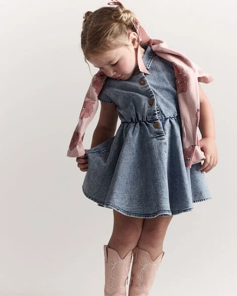 Toddler Girl Avenue Twirl Dress in Denim - Blue